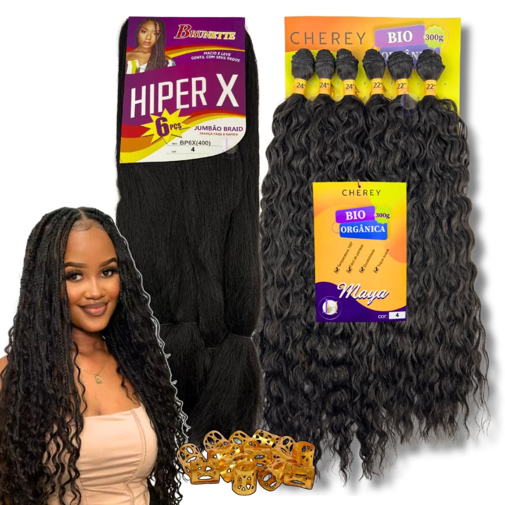 Kit Tranças Gypsy Braids Cabelo Orgânico Maya Cherey + 1 Jumbo Hiper X
