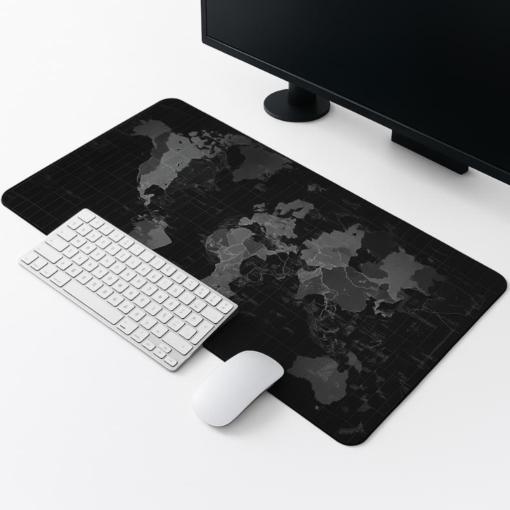 Mouse Pad Gamer Grande Speed 70x35 Mapa Mundo Preto Emborrachado Costurado