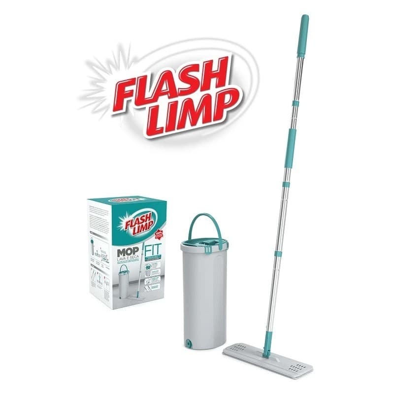 Mop Limpeza Lava e Seca Fit com Balde com Esfregão Microfibra Flash Limp Original