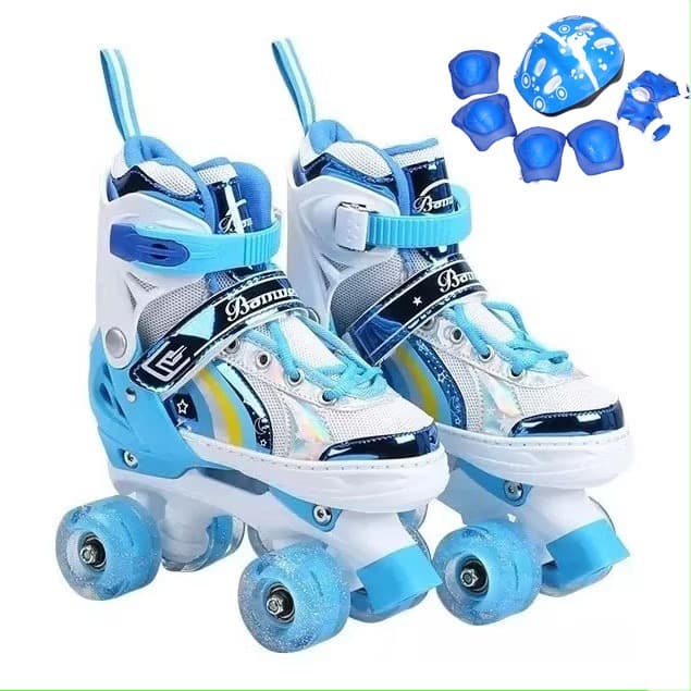 Patins Quad De 4 Rodas Menino Ajustável Com Luz De Led + Proteção Patins Criança Menina Black Friday