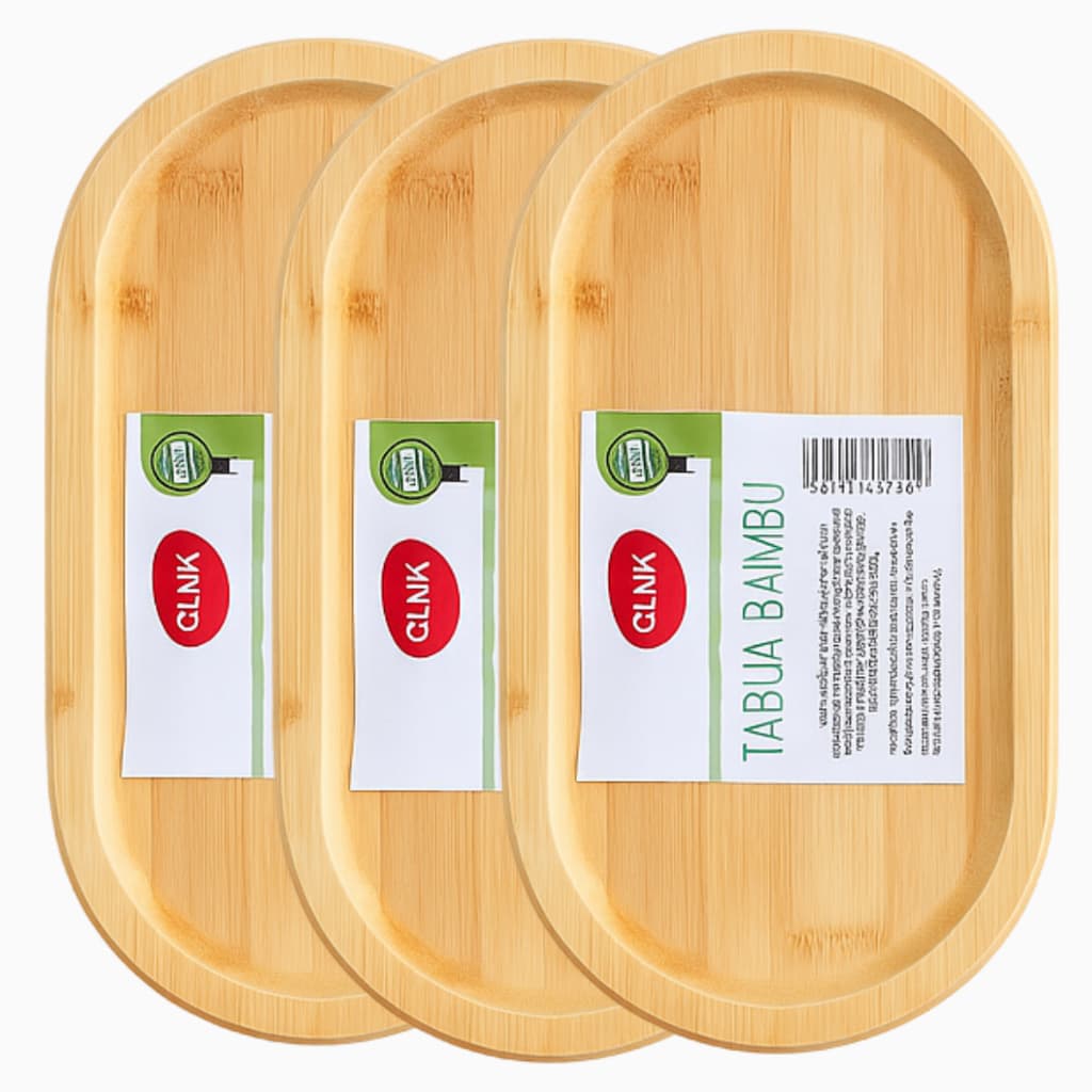 Kit 3 Bandeja Tabua Bambu Oval Para Churrasco Petisco Hambuguer 31x16cm