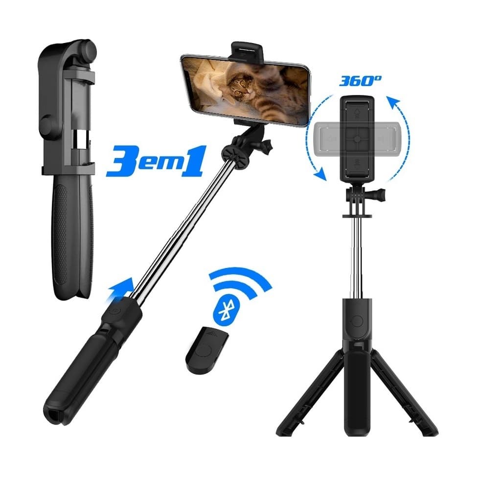 Bastão Pau de Selfie  sem fio Retrátil Bluetooth suporte tripé para celular