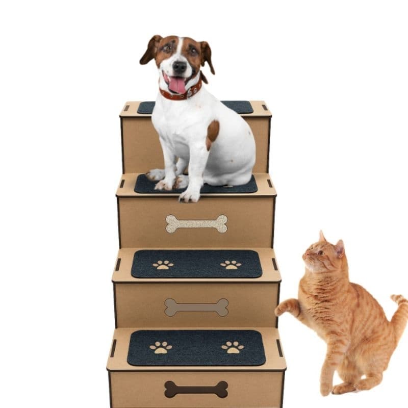 Escadinha escada pet 4 degraus 60 cm de altura feito em madeira mdf com carpete para cachorro e gato