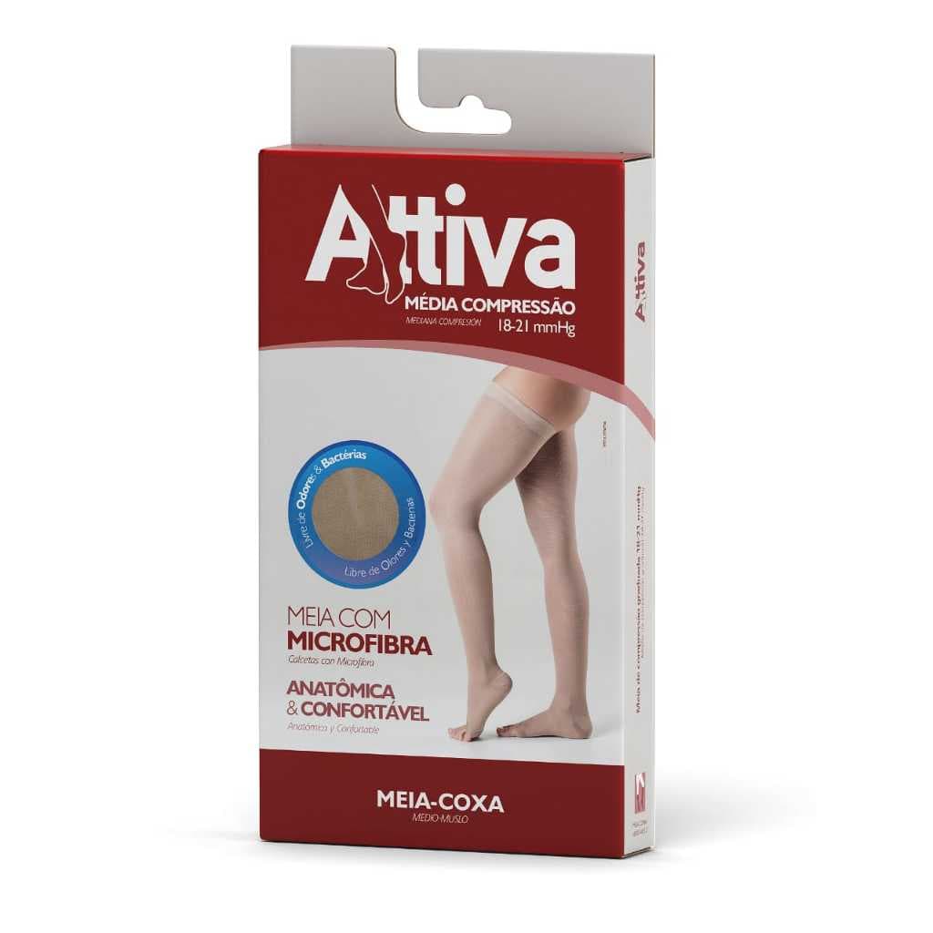 Meia Coxa 7/8 Attiva Média Compressão 18-21mmHg Cor Natural Ponteira Aberta
