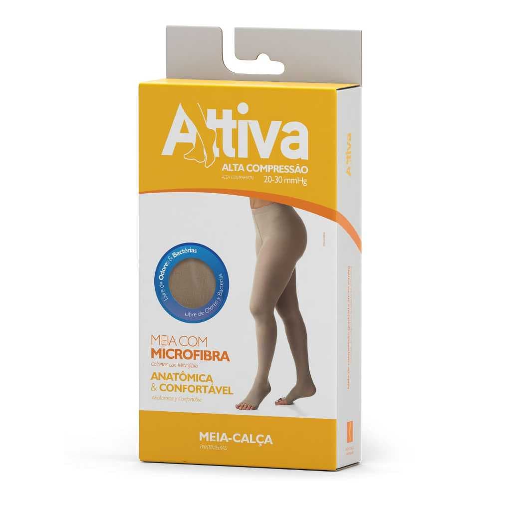 Meia Calça Elástica Varizes Alta Compressão 20-30mmHg Attiva Cor Natural Ponteira Aberta