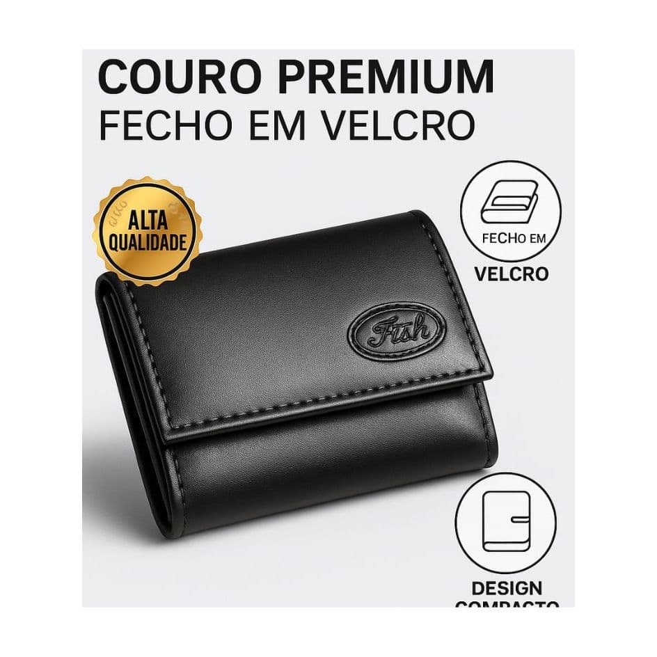 Carteira Masculina em Couro Sintético com Fecho de Velcro Excelência e Sofisticação