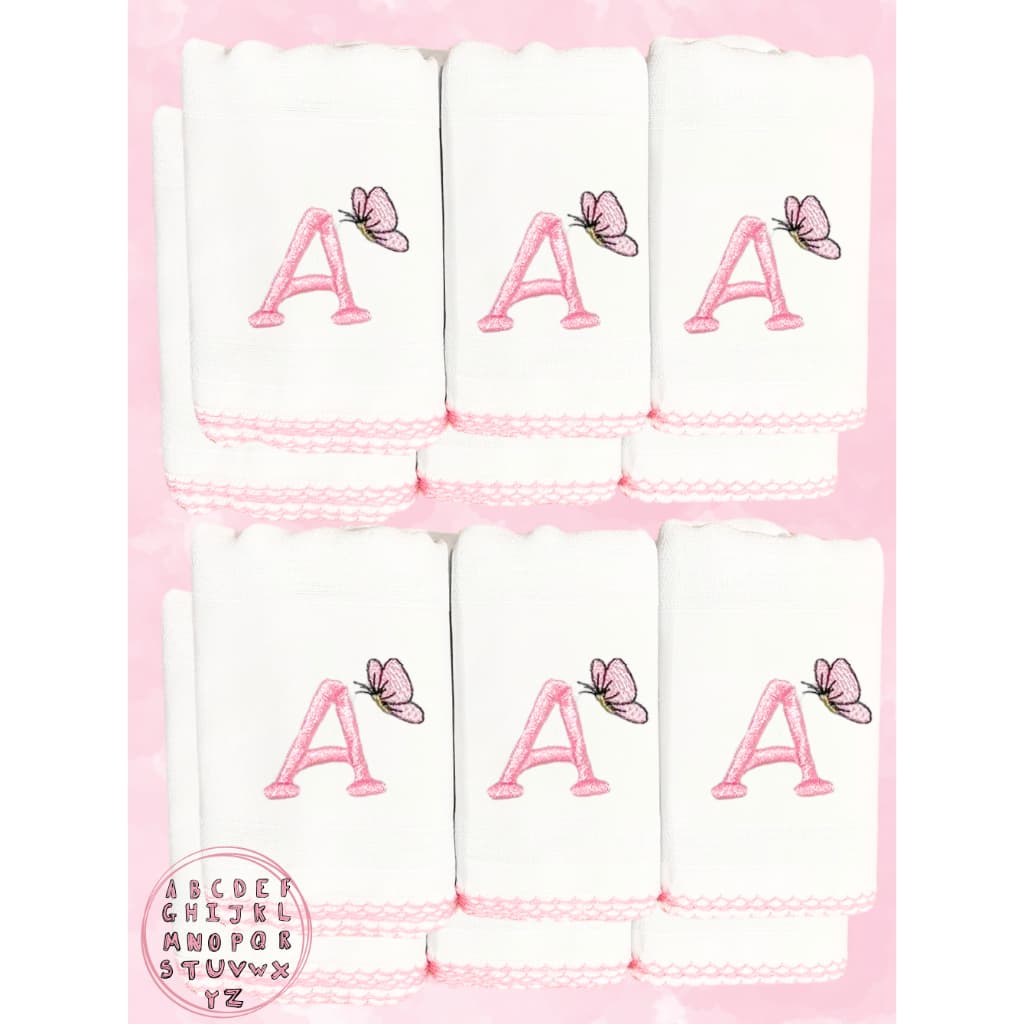 Kit 10 Ombro Fralda Personalizado Com Inicial Do Nome Do Bebe Grande 68x68 Hipoalergênico Bordado