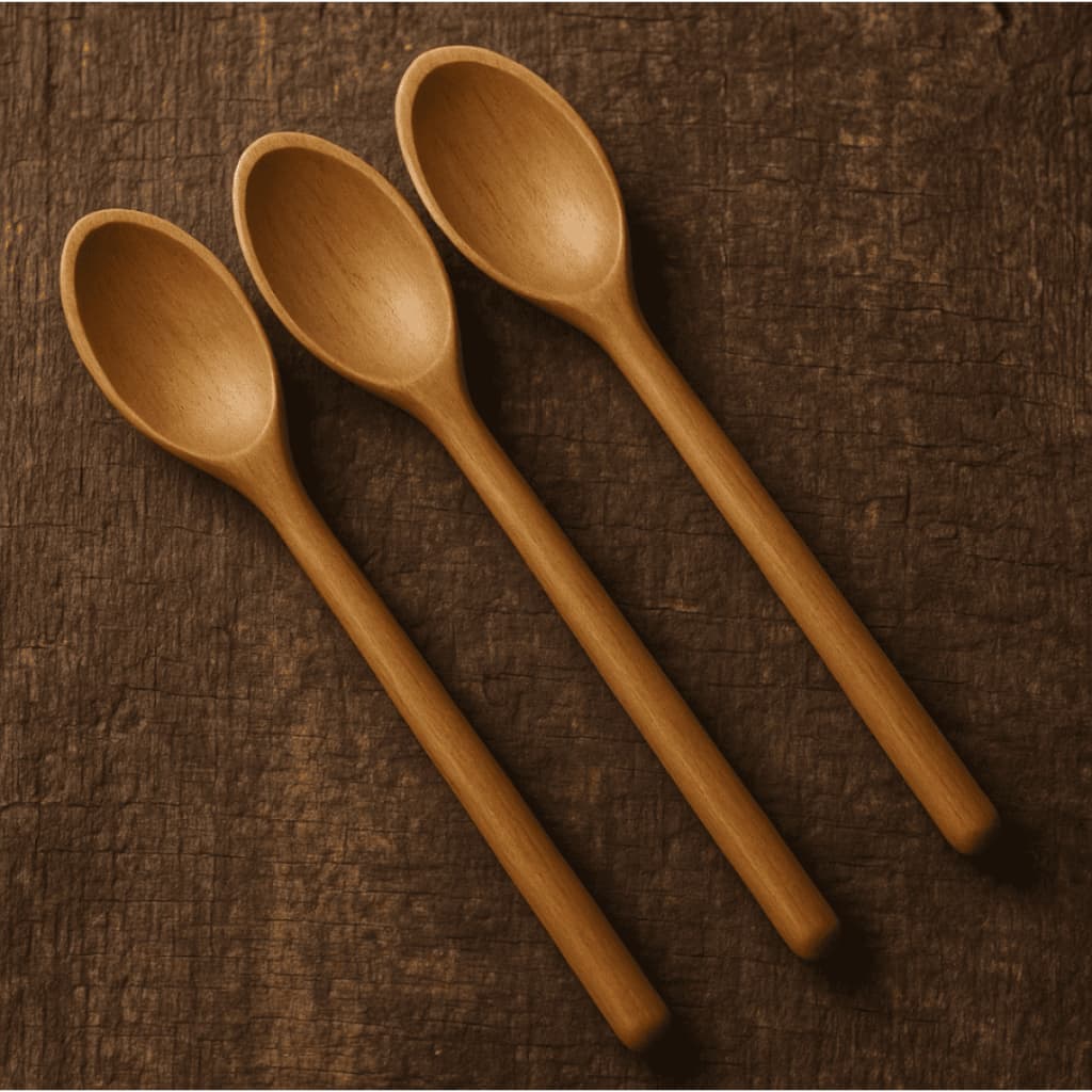 Kit de Colheres de Madeira Rústica 23cm – Conjunto com 3 Peças Charmosas e Versáteis para o Dia a Dia