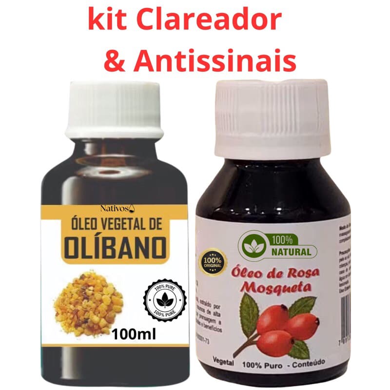 Kit 02 Óleo essencial Clareador de Pele - Olíbano + Rosa Mosqueta Óleo 100%Puro Vegetal Natural