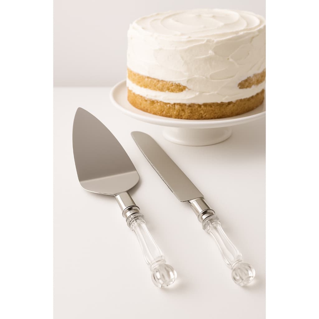 Kit Faca E Espátula Para Bolo Torta Pão Cabo Acrílico