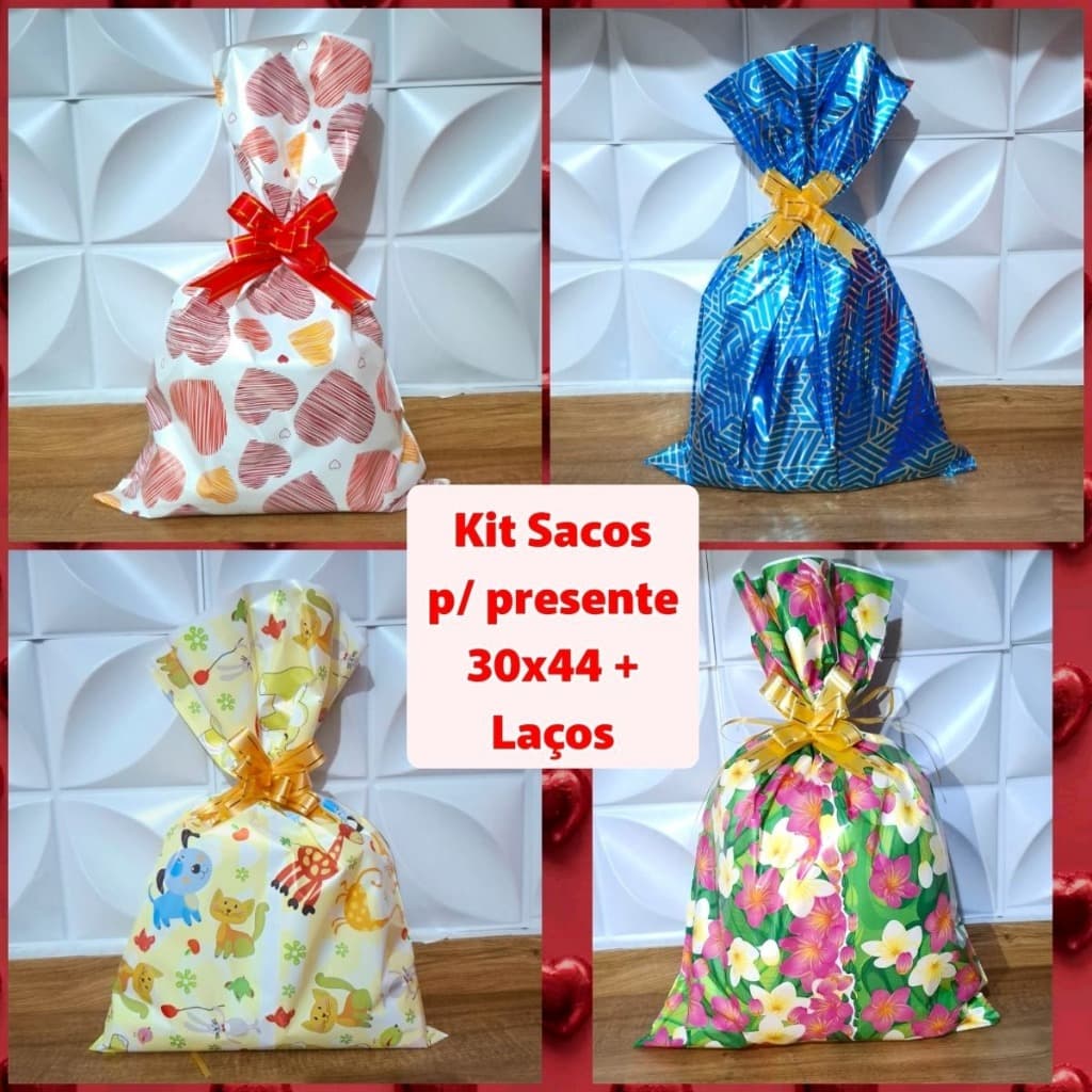 Sacos de presente tamanho 30x44 + Laço Fácil