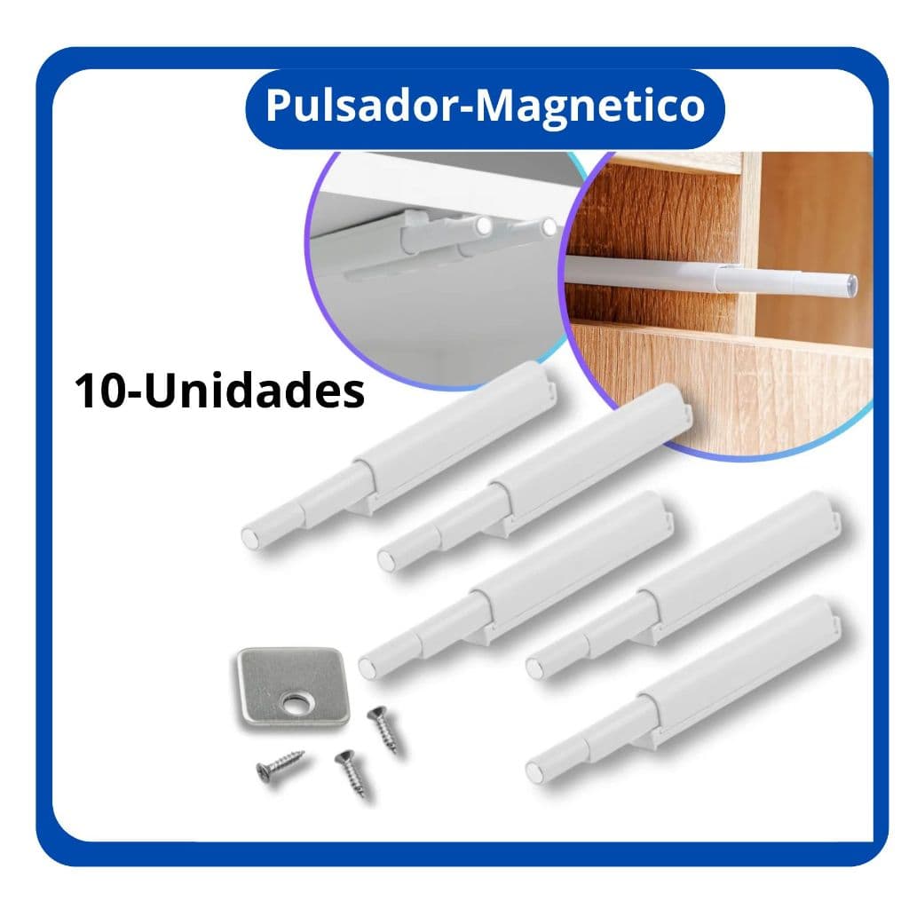 Kit 10 Fecho toque Pulsador Magnético Branco Tip On Porta Gavetas Armários