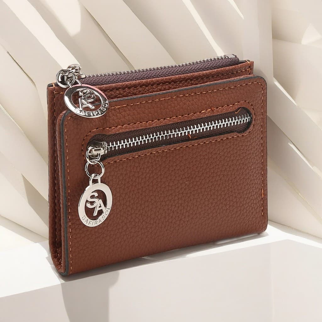 Carteira Curta Cor Sólida Vintage , Porta Moedas Bifold Portátil Cartões De Crédito Feminino ld57