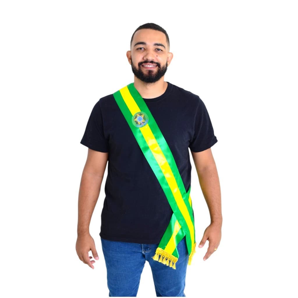 Faixa Presidencial Cetim Verde Amarela Brasileira Presidente