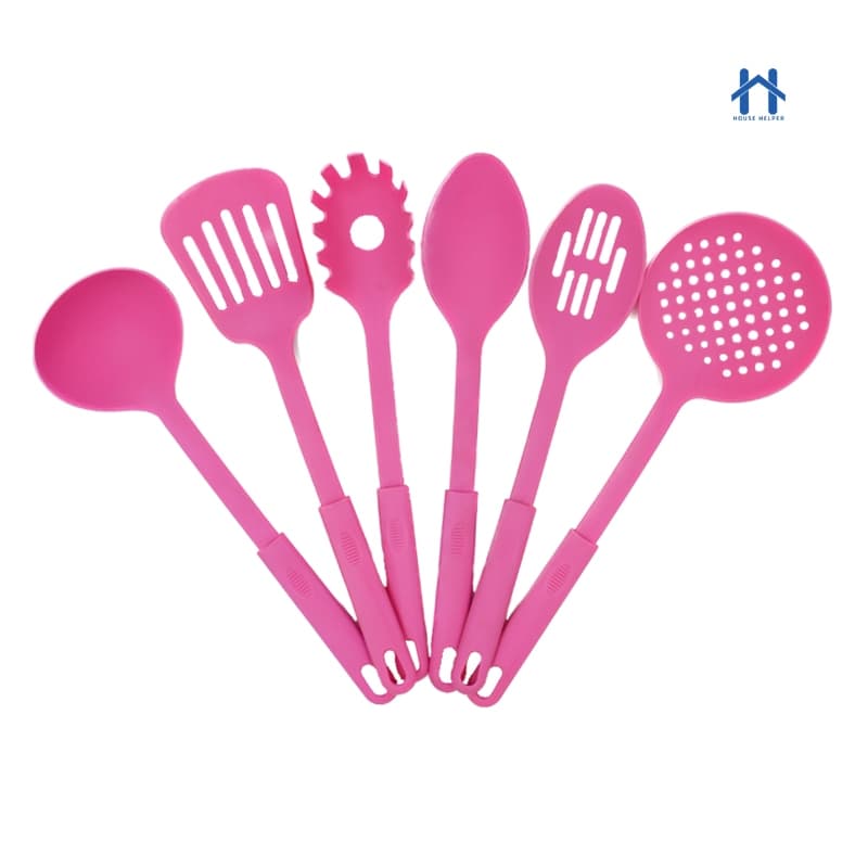 Conjunto 6 Utensilios com Gancho de Cozinha de Nylon Colher Concha Escumadeira Espátula Pegadores