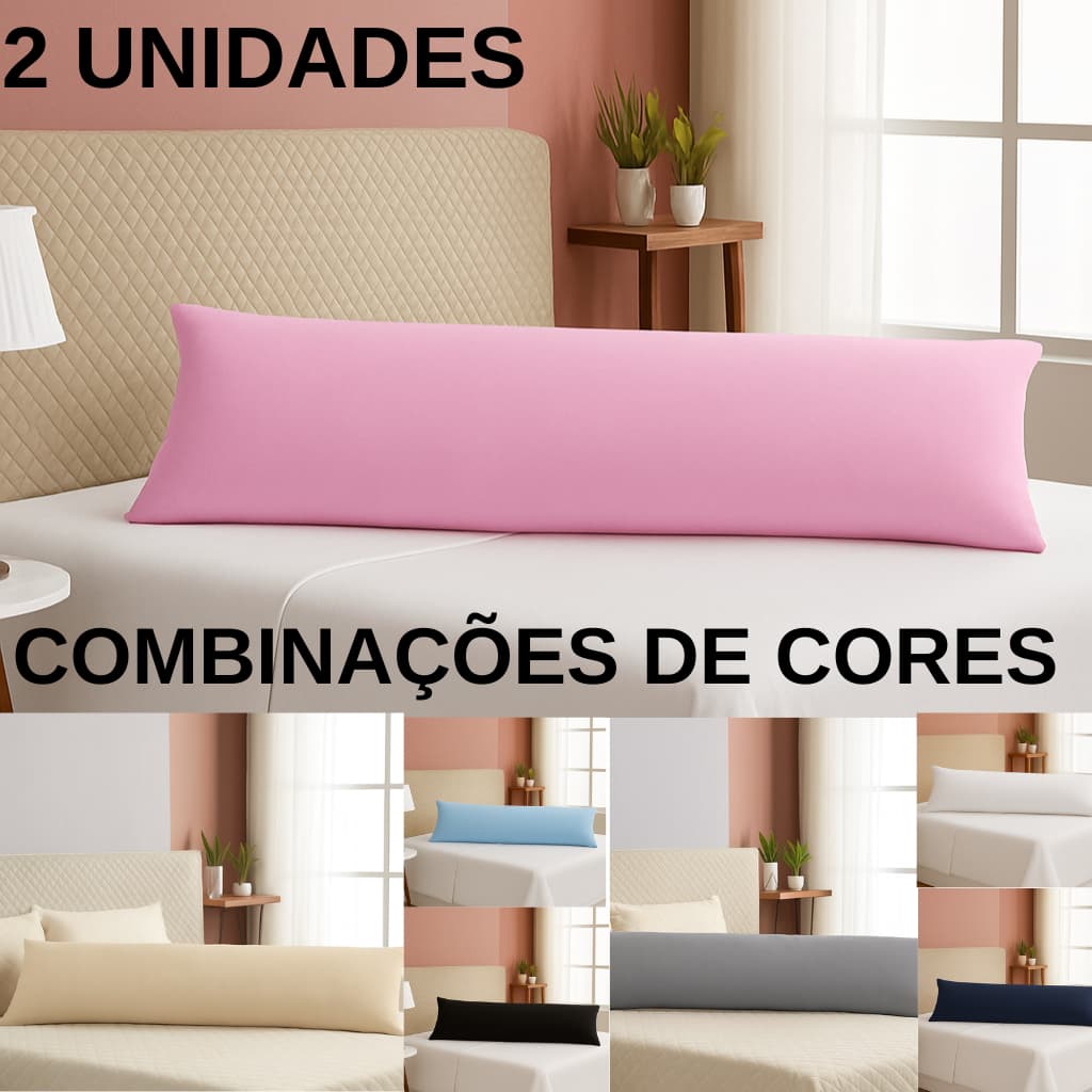 Kit 2 Fronhas Xuxão 400 Fios Combinações de Cores Travesseiro de Corpo com Zíper Gestante