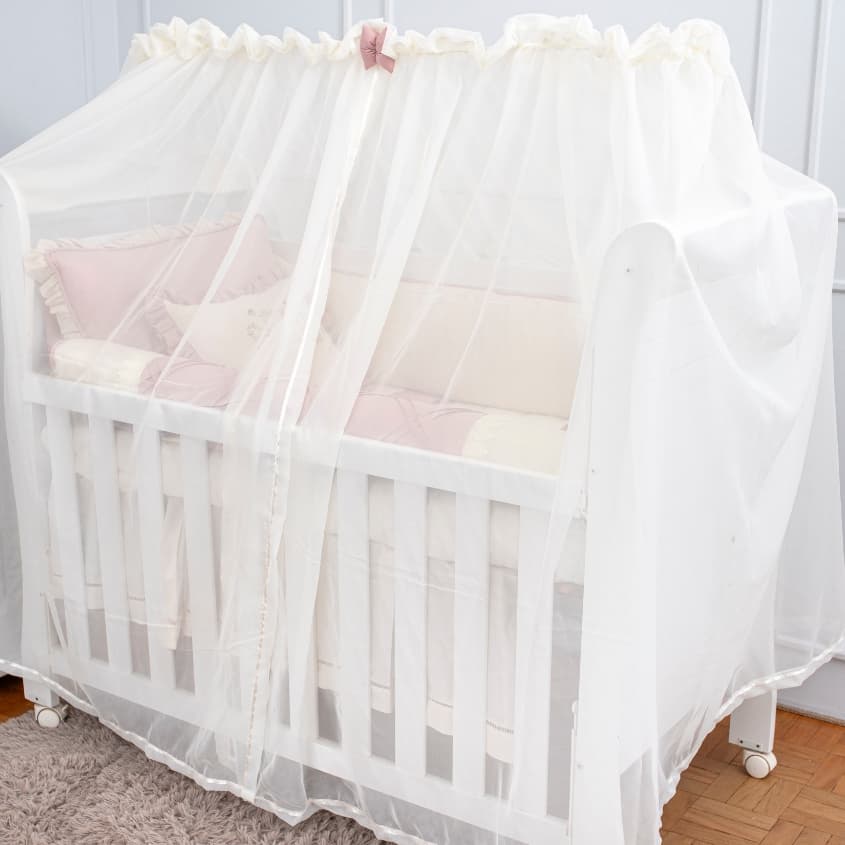 Mosquiteiro Berço em Voil de Seda Luxo Delicado Varal Varão Berço Americano