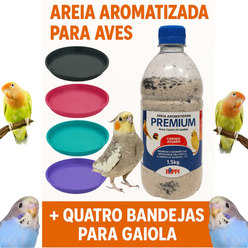 Areia Aromatizada para Aves 1,5kg Higiênica com Carvão Ativado Elimina Odores Ideal Pássaros Gaiolas