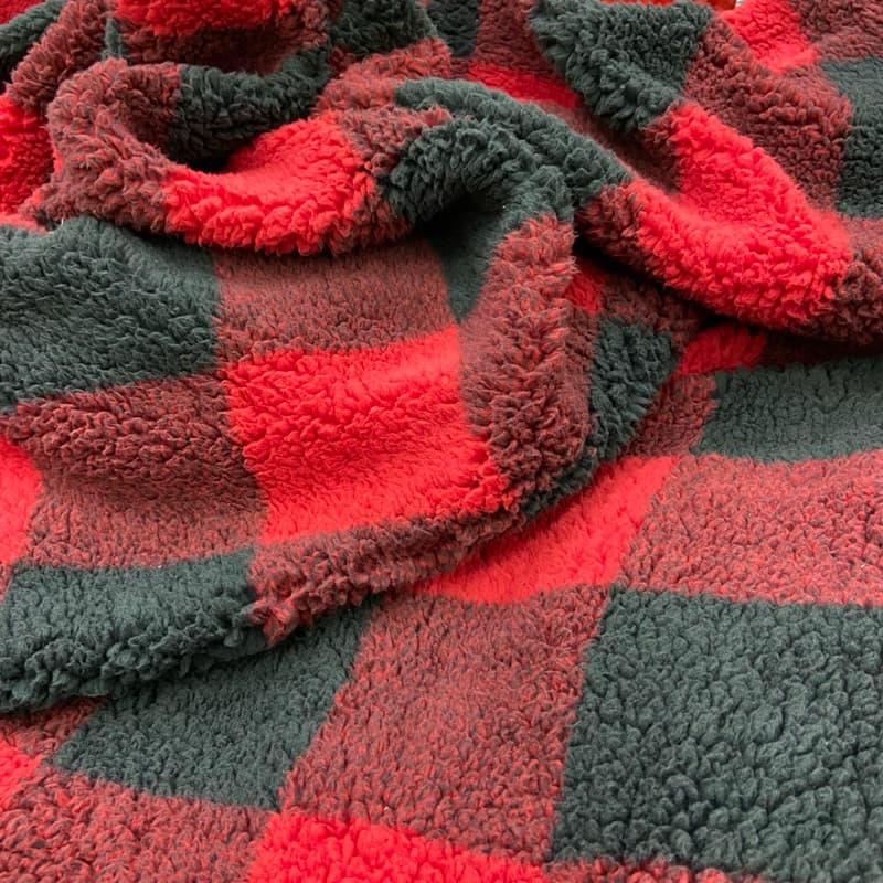 Tecido Sherpa Xadrez Vermelho e  Preto 1,60M de Largura