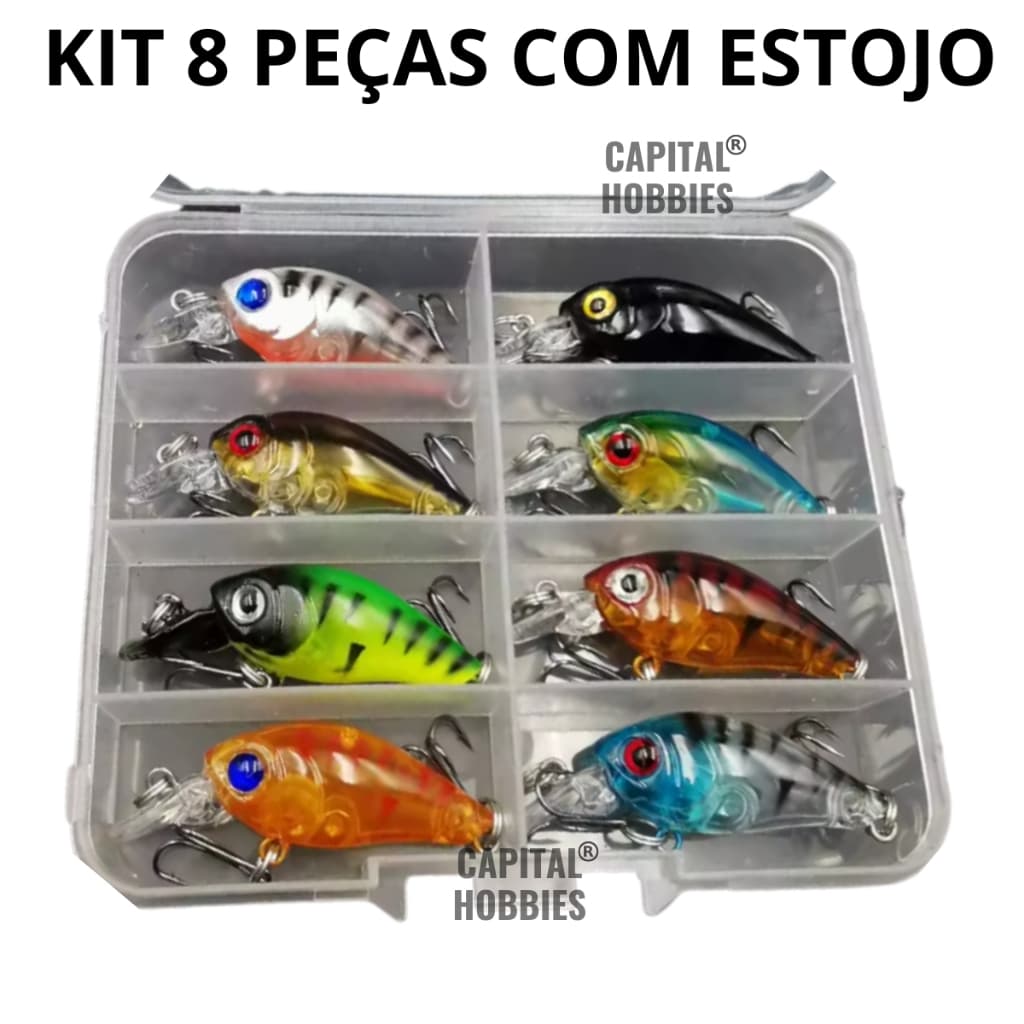 Isca Artificial Crankbait Mini 4,5cm 3,5g  Nado Realista e Alta Performance KIT COM 2, 4 ou 8 ISCAS CORES ALEATÓRIAS