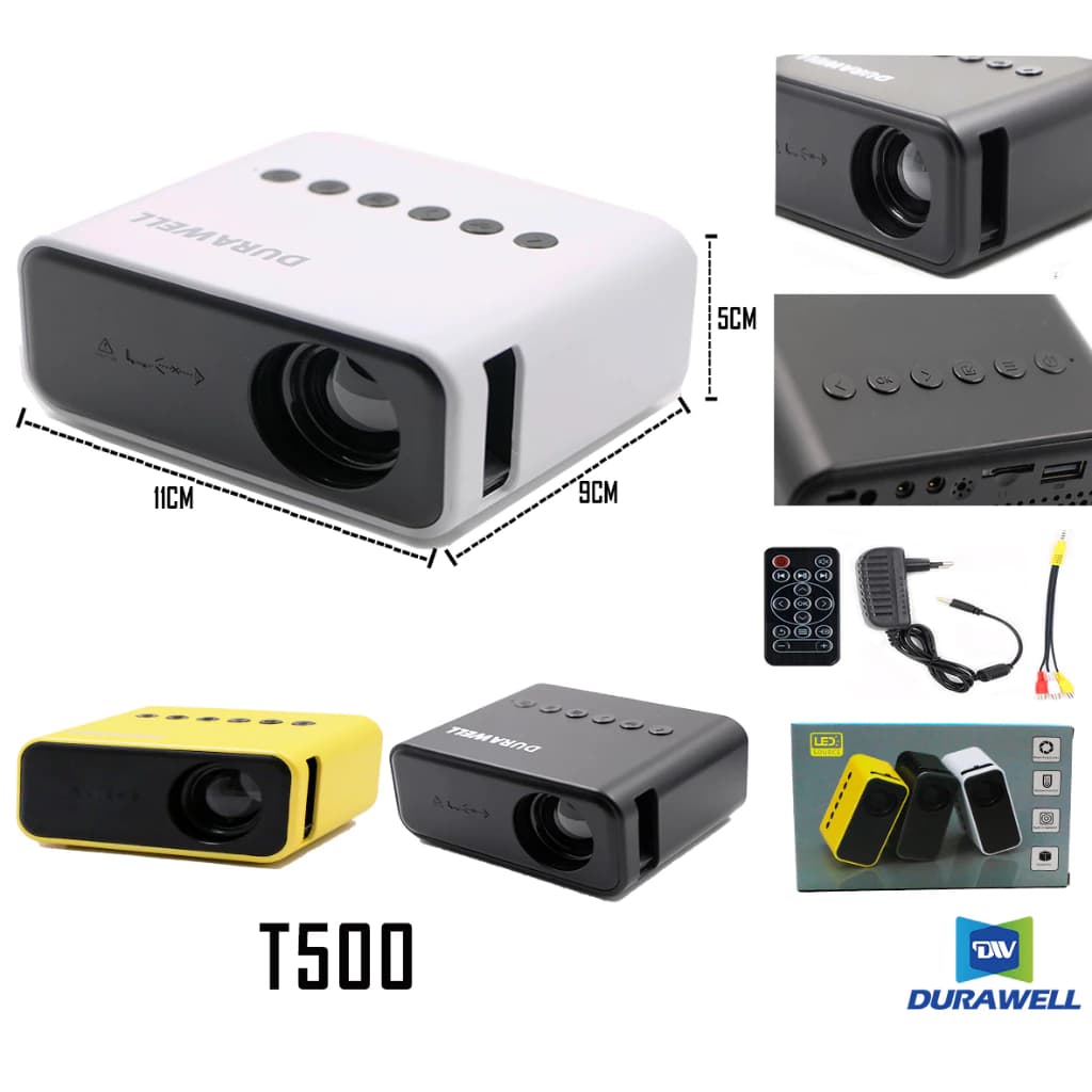Mini Projetor Led Cinema Filmes 1080P USB Portátil Durawell T500