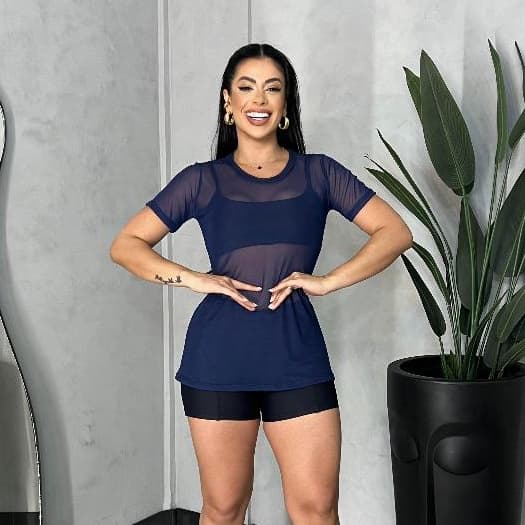 Blusa de academia fitness tule feminina