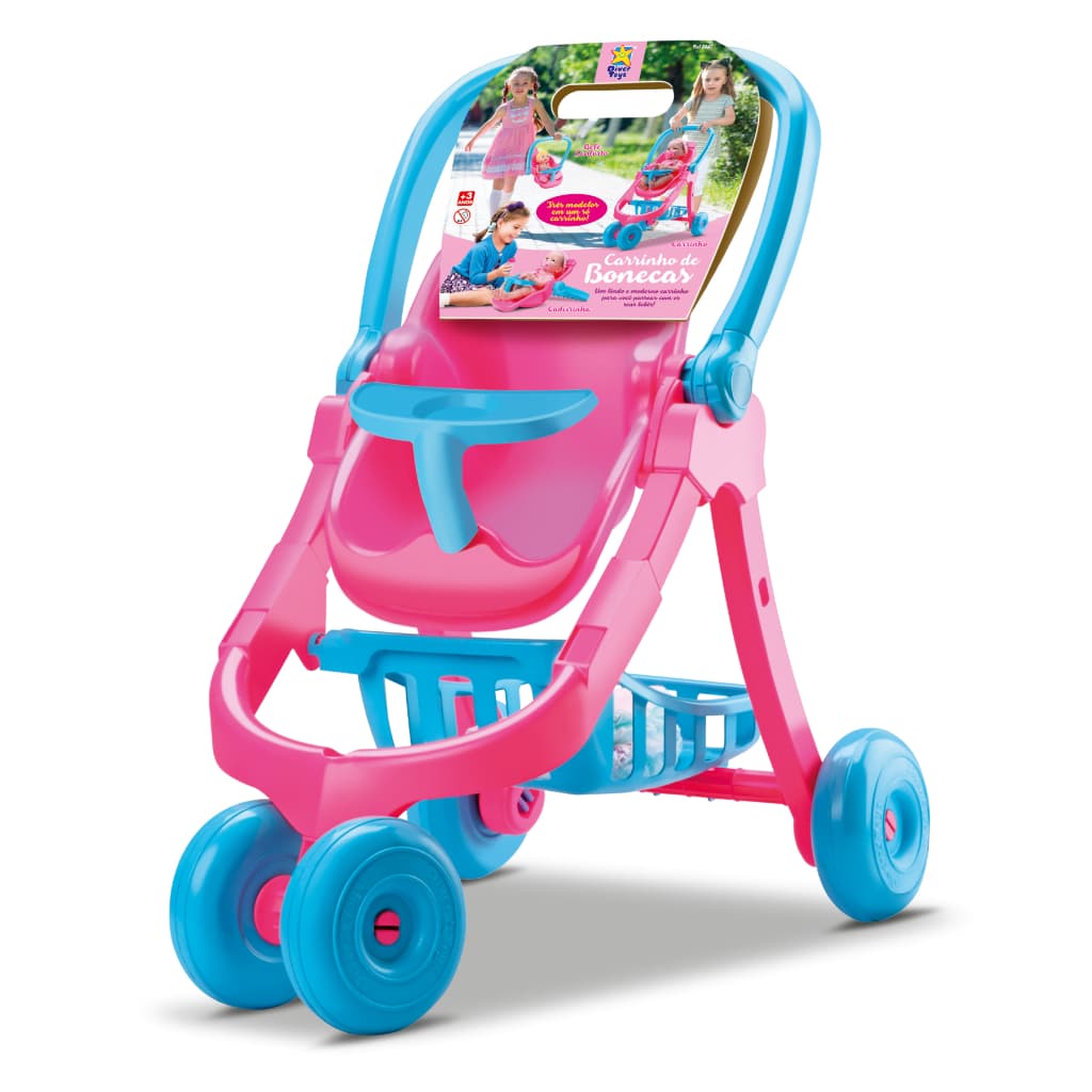 Carrinho de Boneca 3 em 1 Divertoys – Bebê Conforto + Cadeirinha - Brinquedo Infantil para Meninas