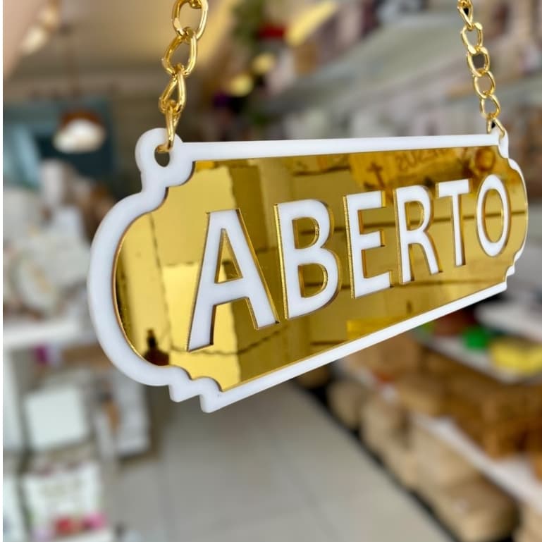 PLACA DE SINALIZAÇÃO ABERTO E FECHADO EM ACRLICO ESPELHADO ( COM VENTOSA )