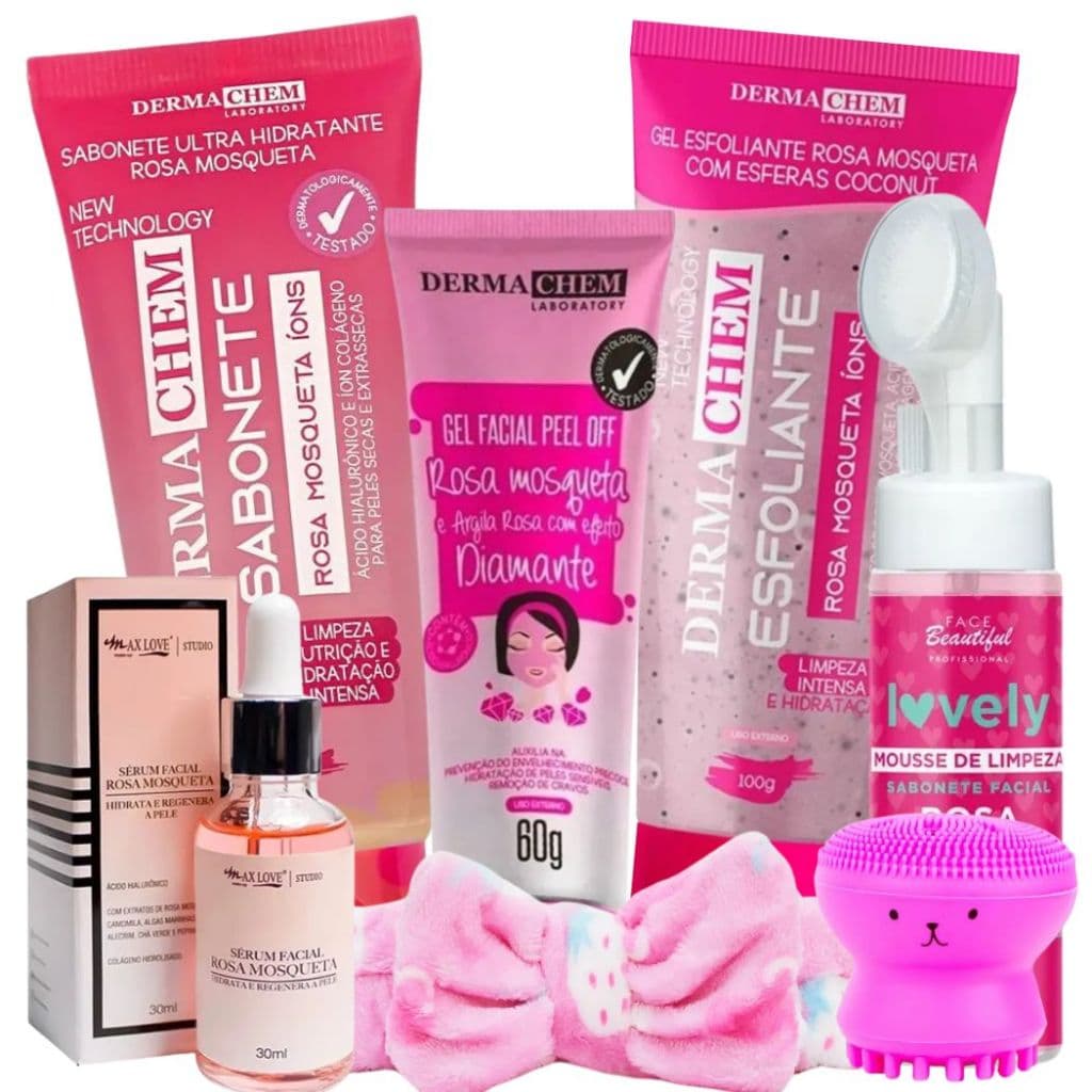 kit limpeza de pele profunda rosa mosqueta skin care completo kit facial passo a passo