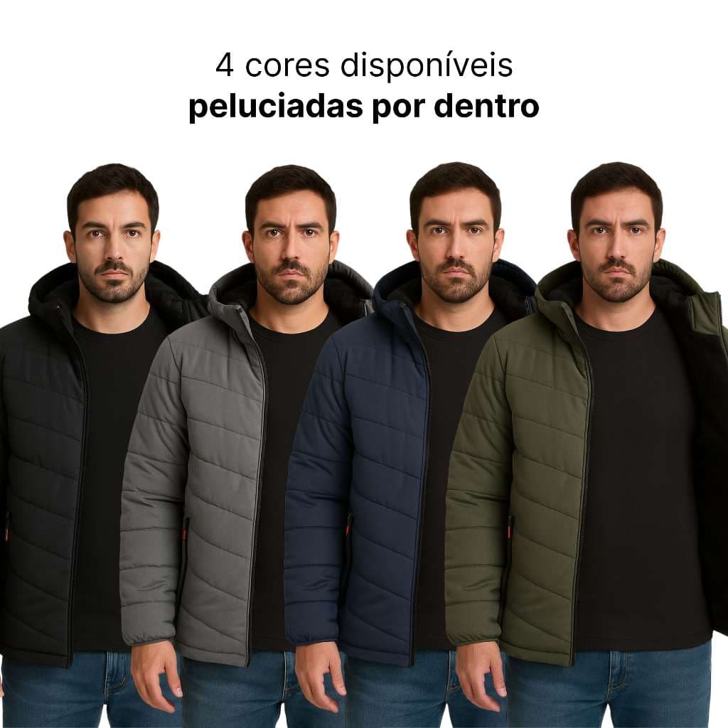 Jaqueta de Frio Masculina Bobojaco Peluciada Capuz Removível Impermeável - Várias Cores