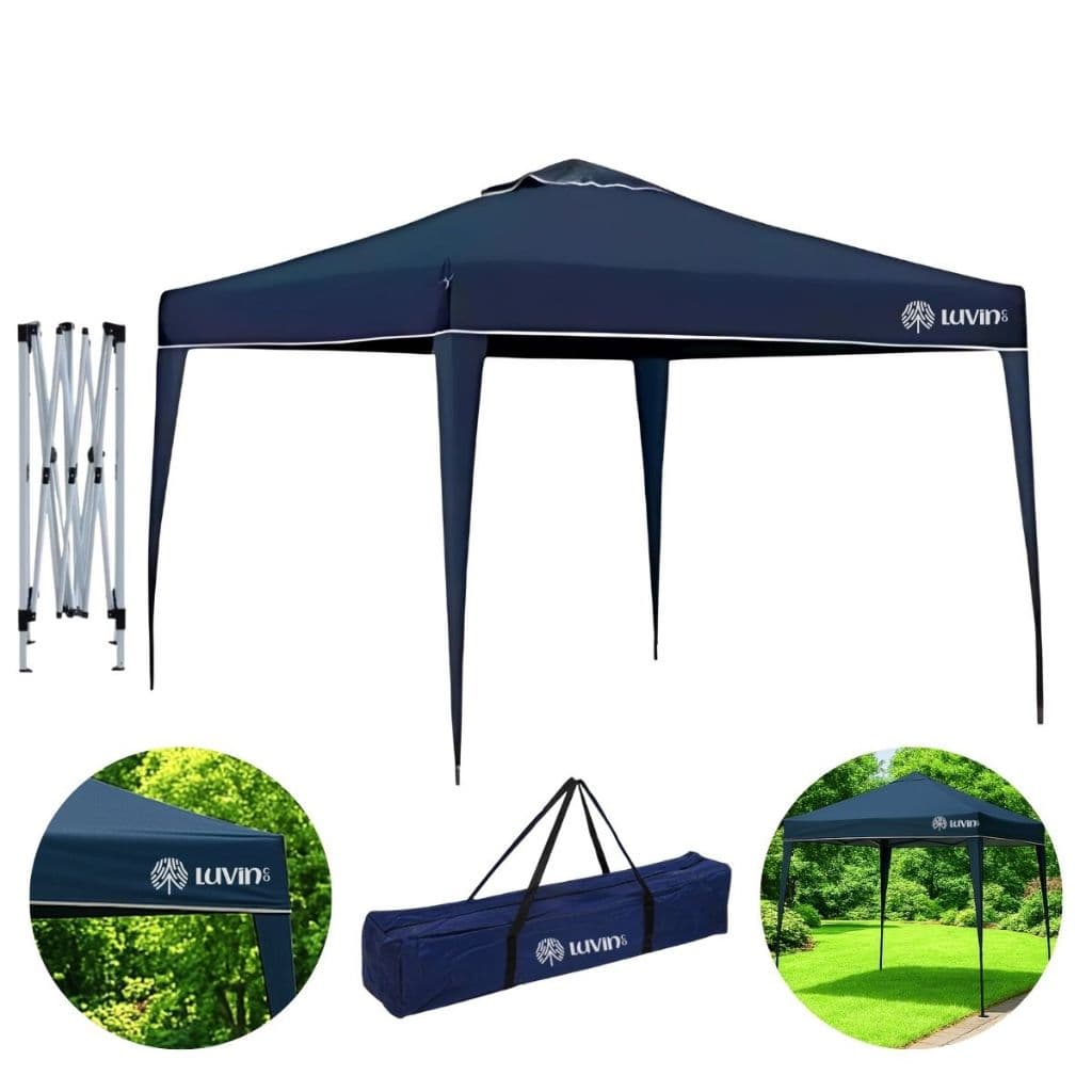 Gazebo Tenda Sanfonada Articulada Luvinco 3x3m Azul Impermeável Resistente Proteção Ar Livre Camping