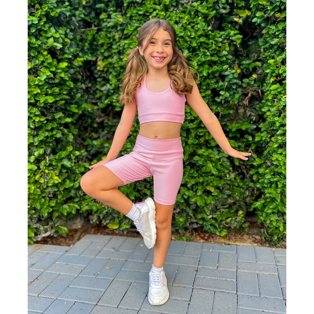 Conjunto Fitness De Academia Infantil Short Ciclista e Top Menina Kids roupas de Treino
