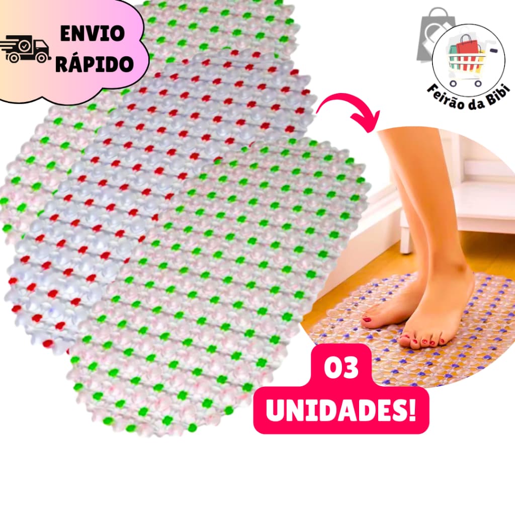 Kit 3 Tapetes Para Box Banheiro Antiderrapante Segurança 64x34cm