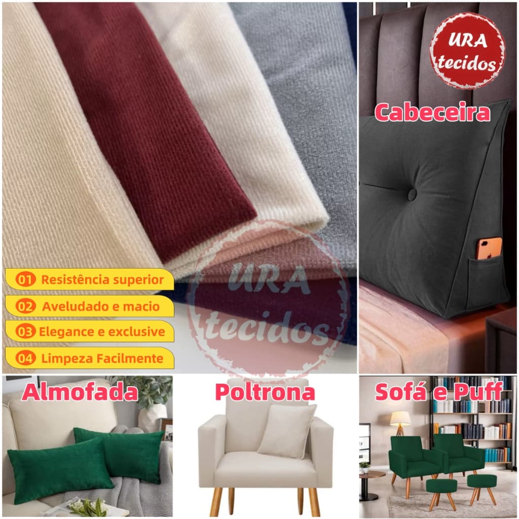 URATECIDOS kit 3m Tecido Suede Veludo Liso Velveteen Pávia 3m x 1,40m