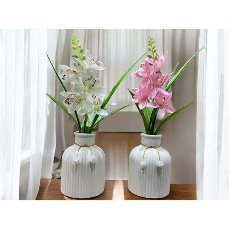 Kit Com 2 Vasos De Flores Artificial Decorativos