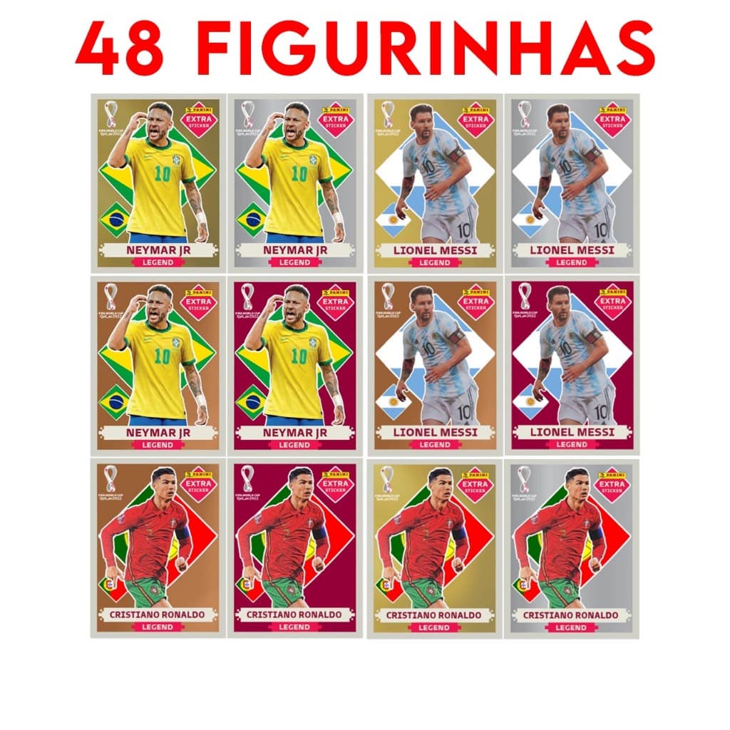 48 Figurinhas Legends Cristiano Ronaldo - CR7 - OURO -Extra Sticker Copa do Mundo 2022  - Messi, Neymar