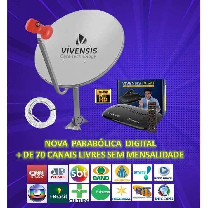 Nova Parabólica Digital Vivensis Receptor VX10 Lnb Ku Kit Completo