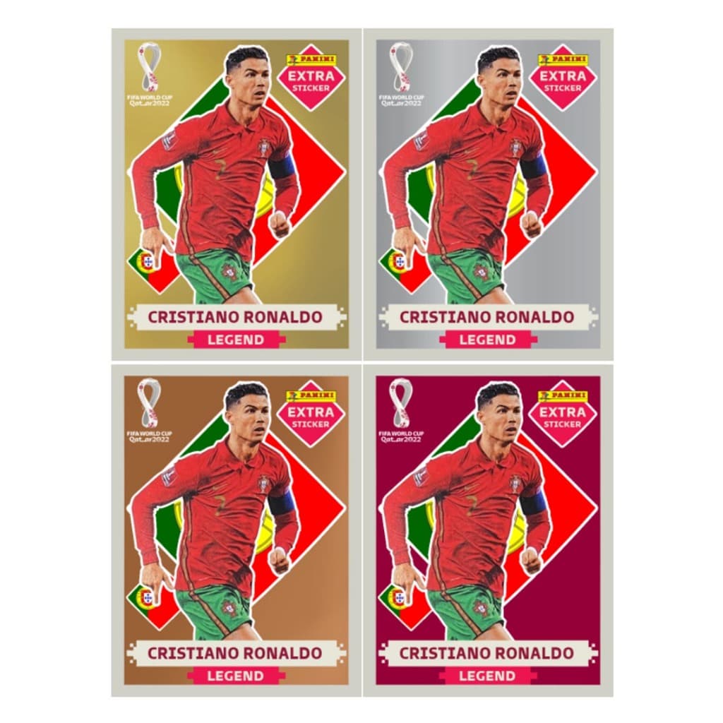4 Figurinhas Cristiano Ronaldo Legends Cristiano Ronaldo - CR7 - OURO Copa do Mundo 2022 -Extra Sticker Neymar Messi