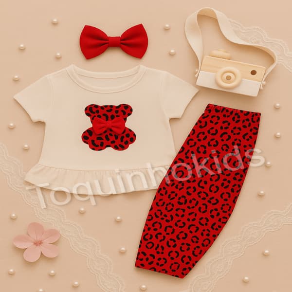 Conjunto de Bebe menina ursinho tematico fofo verão passeio blogueirinha passeio