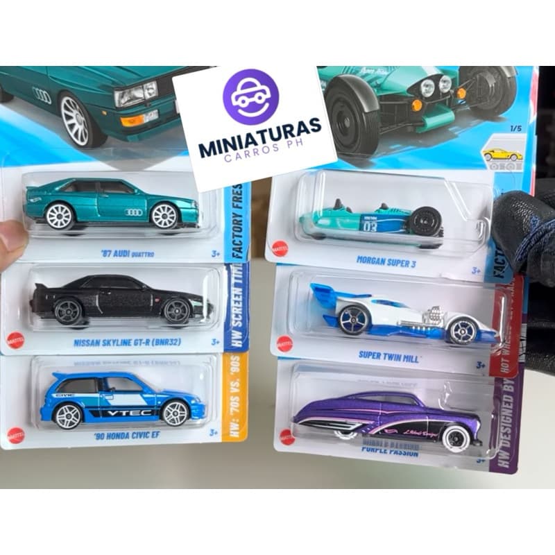 Lote A 2025 87 Audi Quattro Monster High Purple Passion Nissan Skyline GT-R 90 Honda Civic Tesla Model S Plaid 21 Ford B