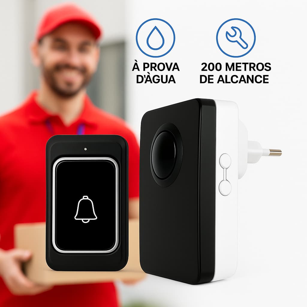 Campainha Sem Fio Bivolt à Prova d'Água - 38 Toques - Alcance 200m - Ideal para Casas e Apartamentos