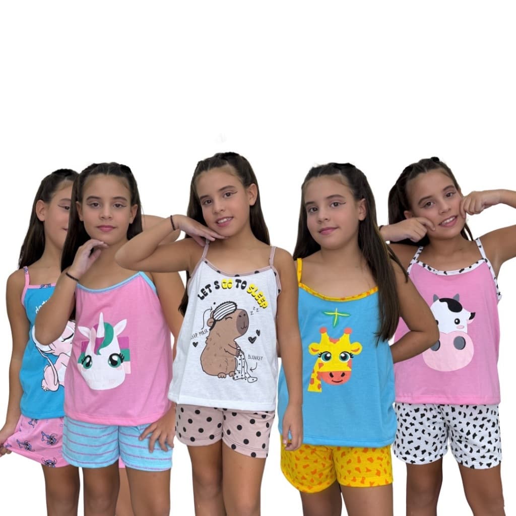 Pijama feminino INFANTIL  short dool de Verão Alcinha Short dool Malha Conjunto Baby Doll Personagens