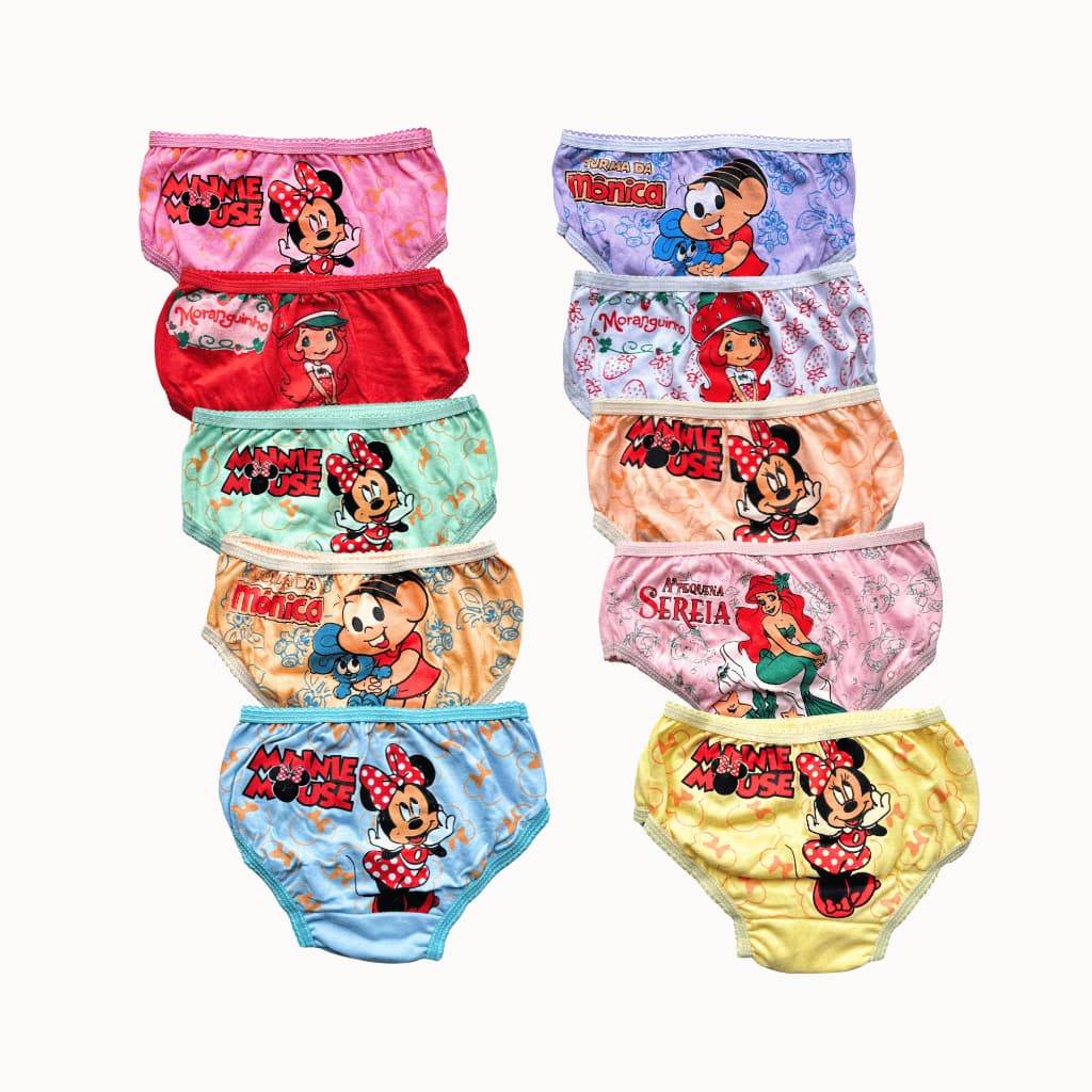 Kit 5-10 Calcinha infantil menina 100% algodão estampas personalizada