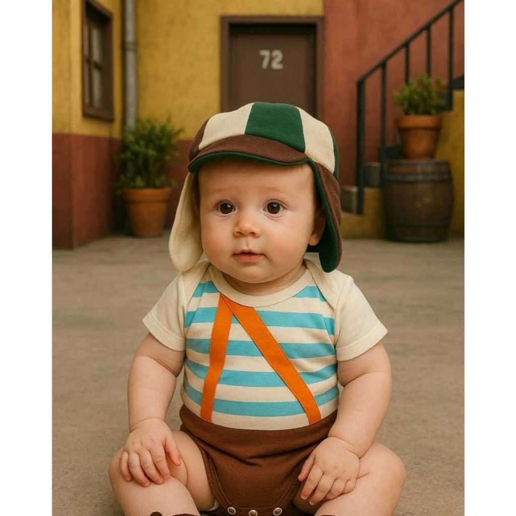 Body de Bebê Temático Chaves Body + Boina  Mesversario Turma do Chaves