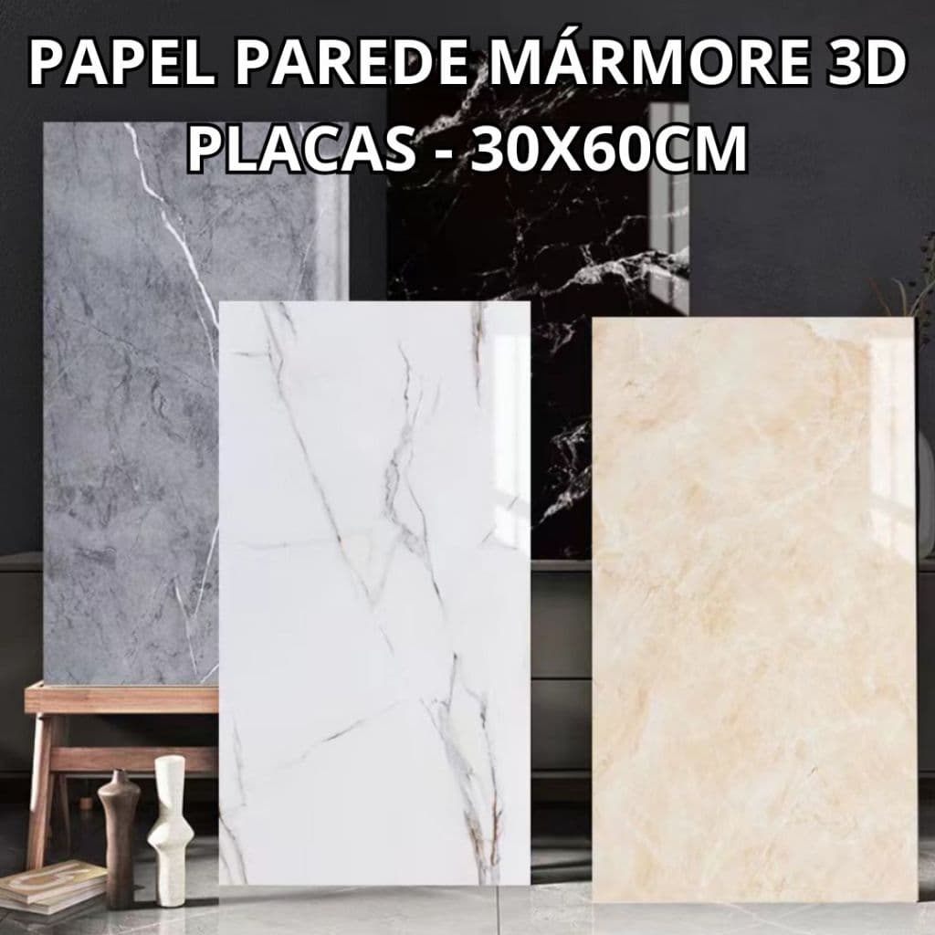 Kit 5/10/20 Placas Mármore Vinílico Adesivo 60x30CM Parede Decoração Lavável 3D