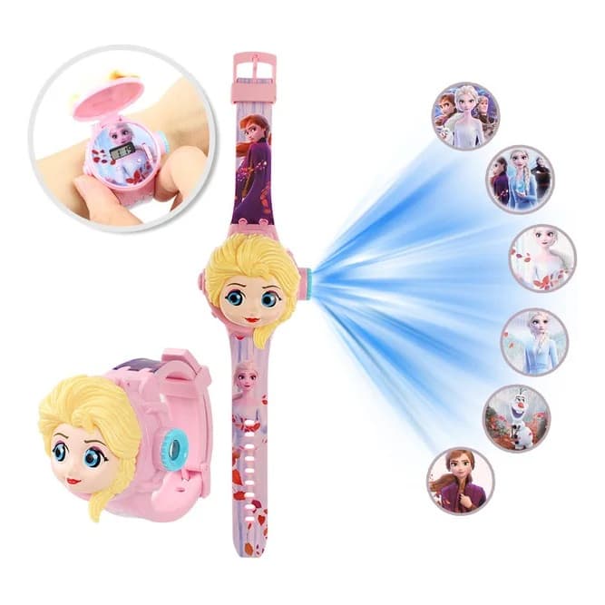 Relógio Infantil Projetor Frozen Elsa Projeta Imagens Reais Mostra a hora de verdade Digital