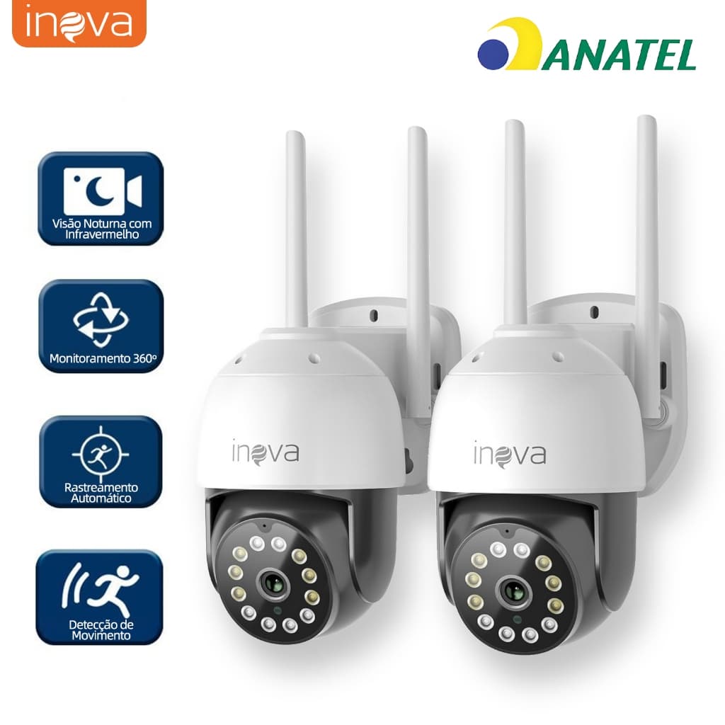 INOVA Câmera segurança Prova D'água sem fio gira 360° HD 1080P IP66 APP YOOSEE 110-220V