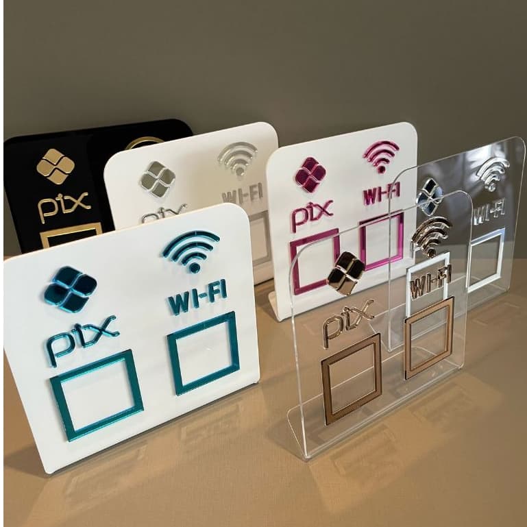 Placa Pix Wifi QrCode Acrílico Display Duplo Mesa Balcão