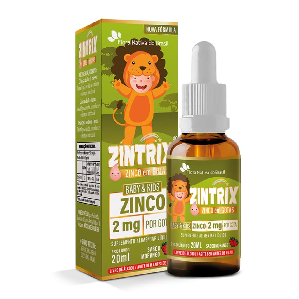 Zintrix Suplemento Infantil de Zinco (Zinco 2mg/gota) 20ml Sabor Morango - Flora Nativa do Brasil