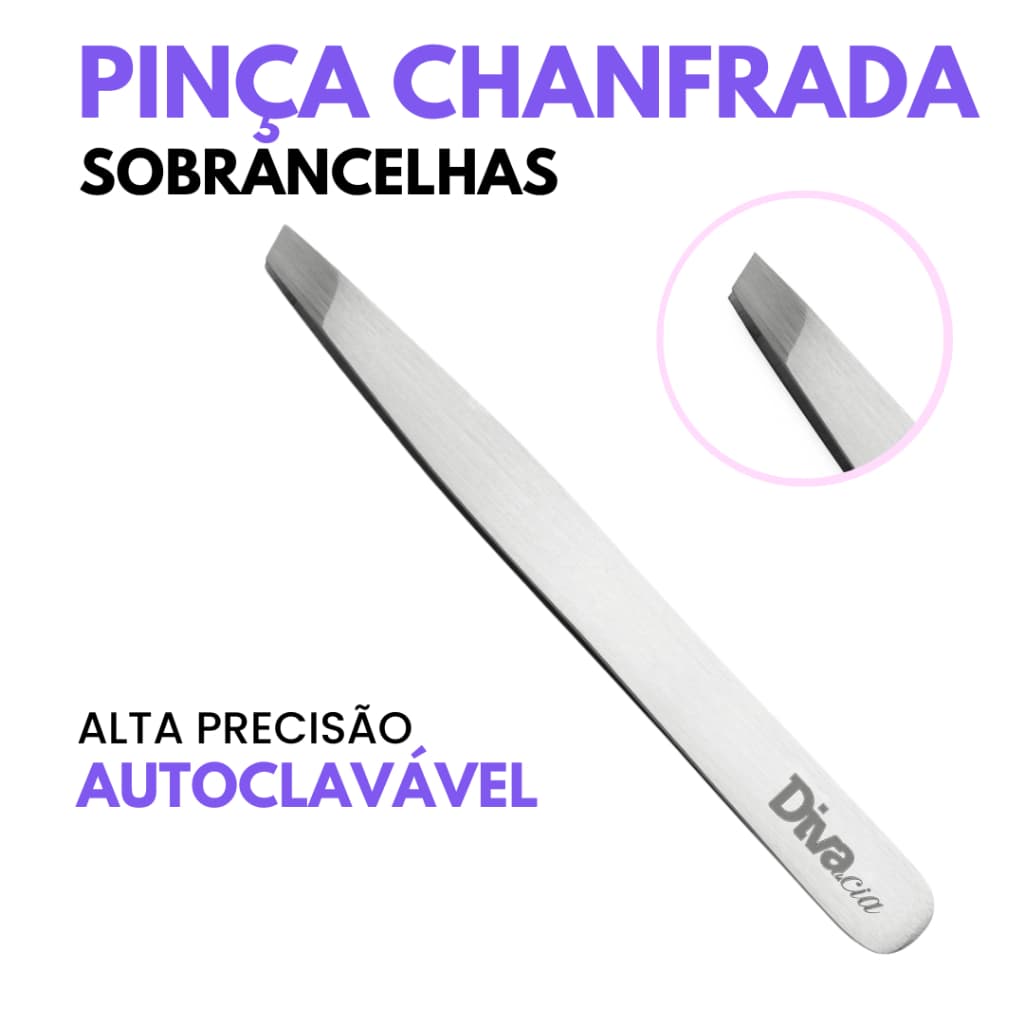 Pinça para Sobrancelhas Ponta Chanfrada Profissional de Alta Precisão Autoclavável